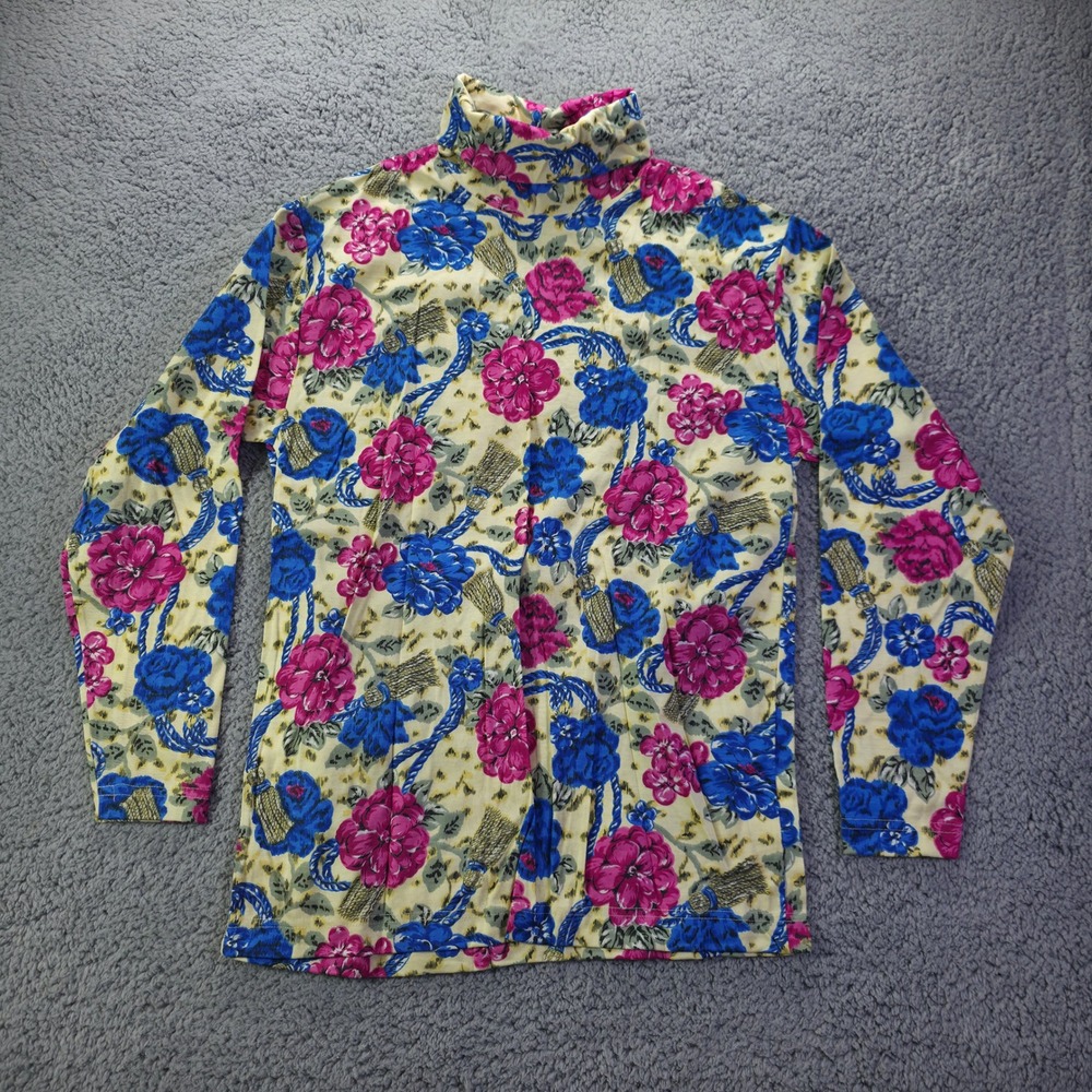 Hunt Club Vintage Womens Small Floral Tassel Mock Neck Turtleneck Top NWT Cotton